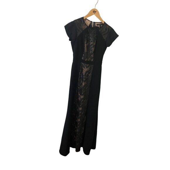 BCBGMaxazria Women's Black Lace Collum Cap Sleeve Gown - 0